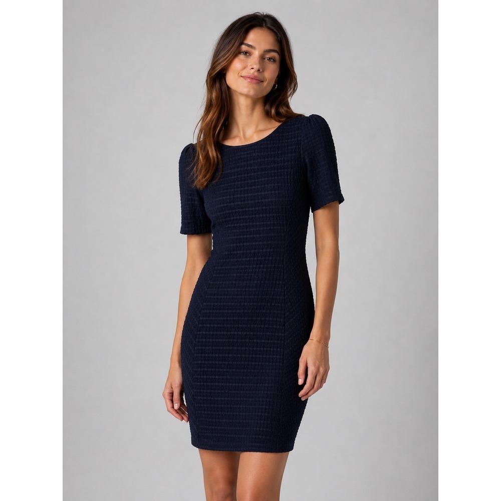 MAEVE Anthropologie Navy Blue Textured Knit Sheath Dress‎ XS Casual Comfort Work
